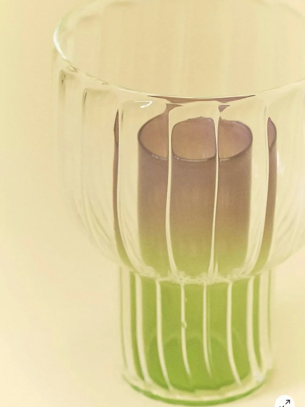 Anthropologie Lucia Neon Glass Vase Fluted Clear Outer Green & Purple Inside NWT